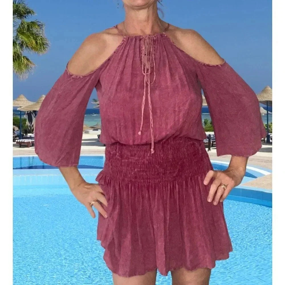 Flying Tomato Cold Shoulder Mini Dress Medium Cranberry/Maroon Size Medium